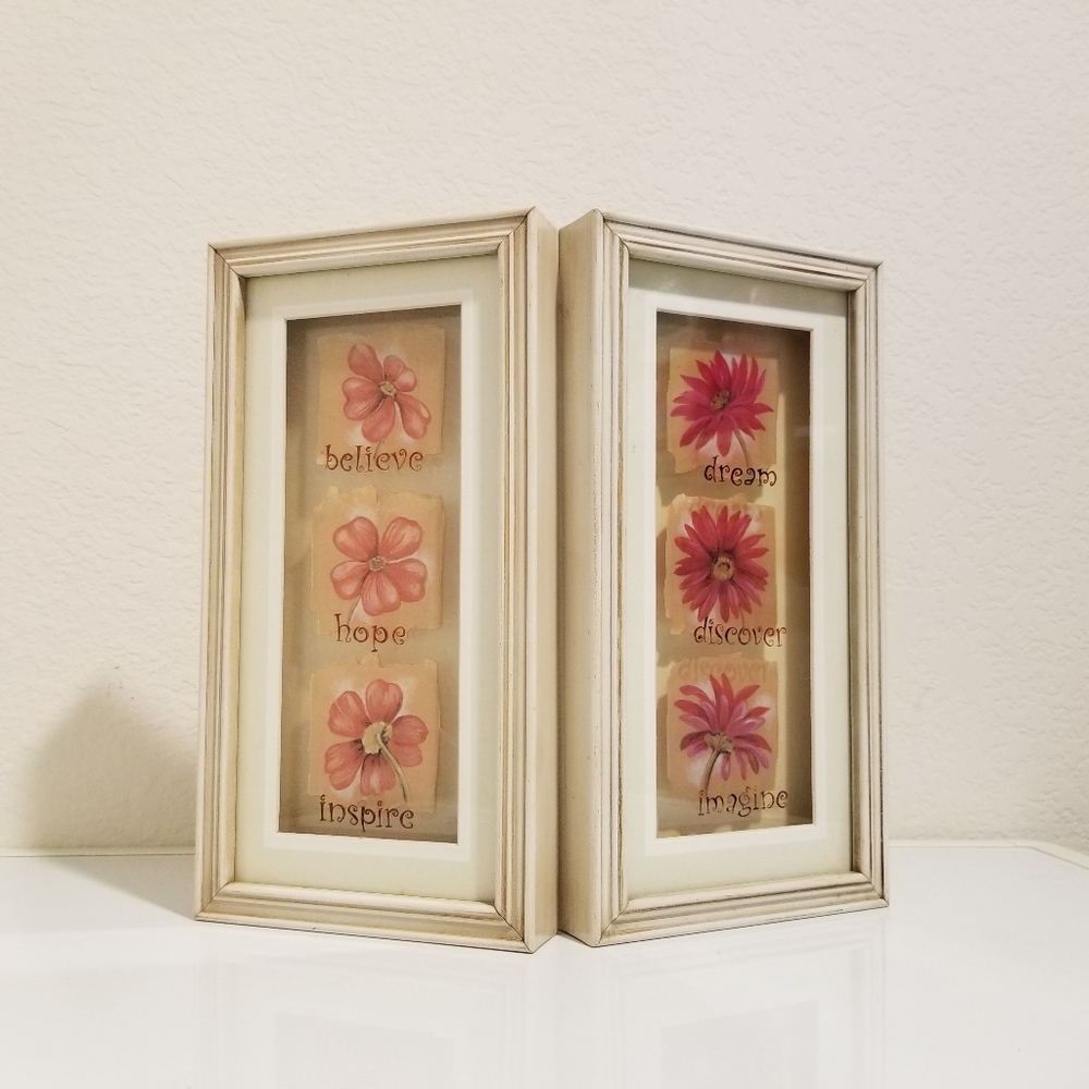 Vintage Wooden Framed Flowers Wall Decor,  Flower Wood Frame Wall Art Decor